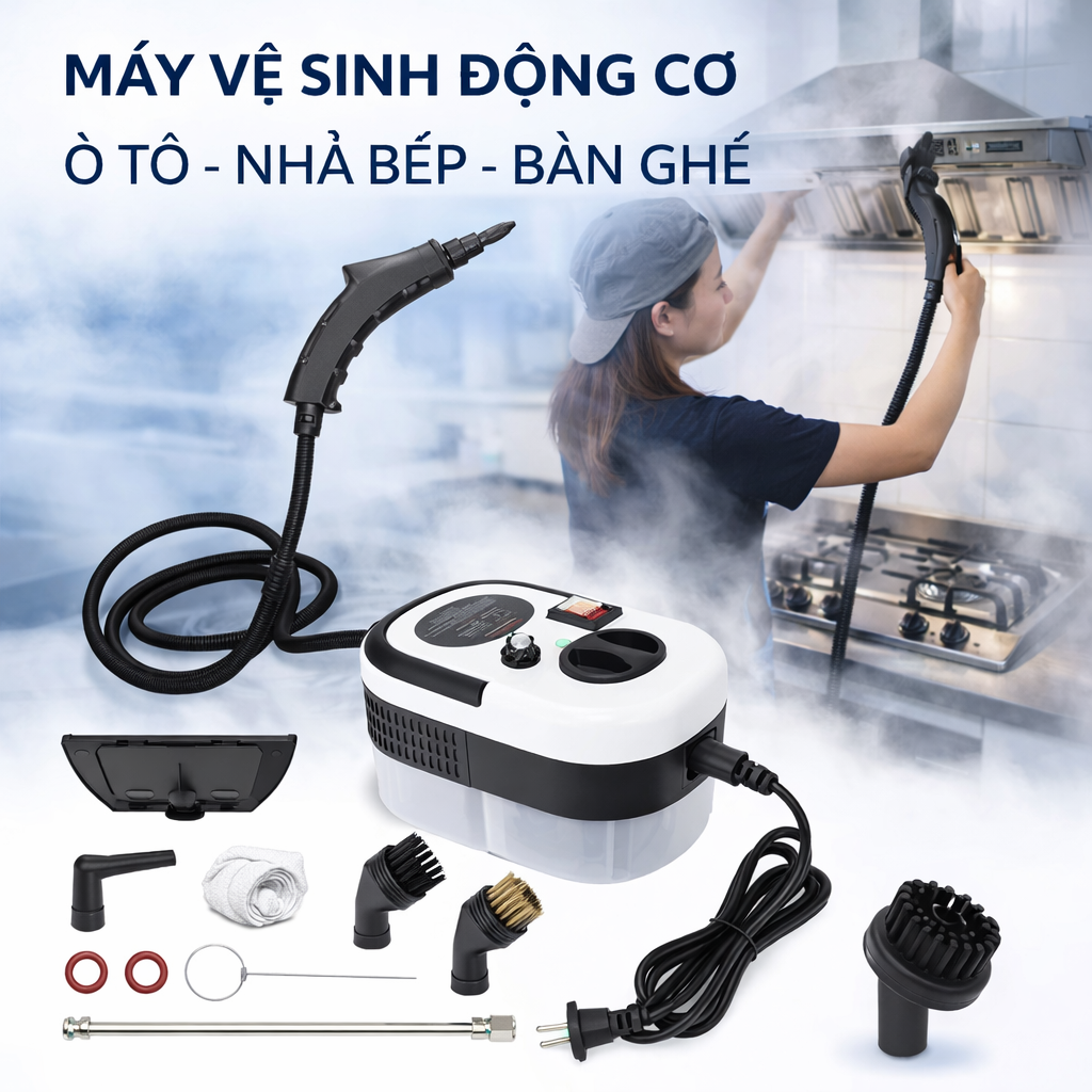 Máy Làm Sạch Hơi Nước Nóng Cao Áp – Vệ Sinh Khoang Máy Ô Tô, Điều Hòa, Bếp, Cửa Kính Nhanh Chóng