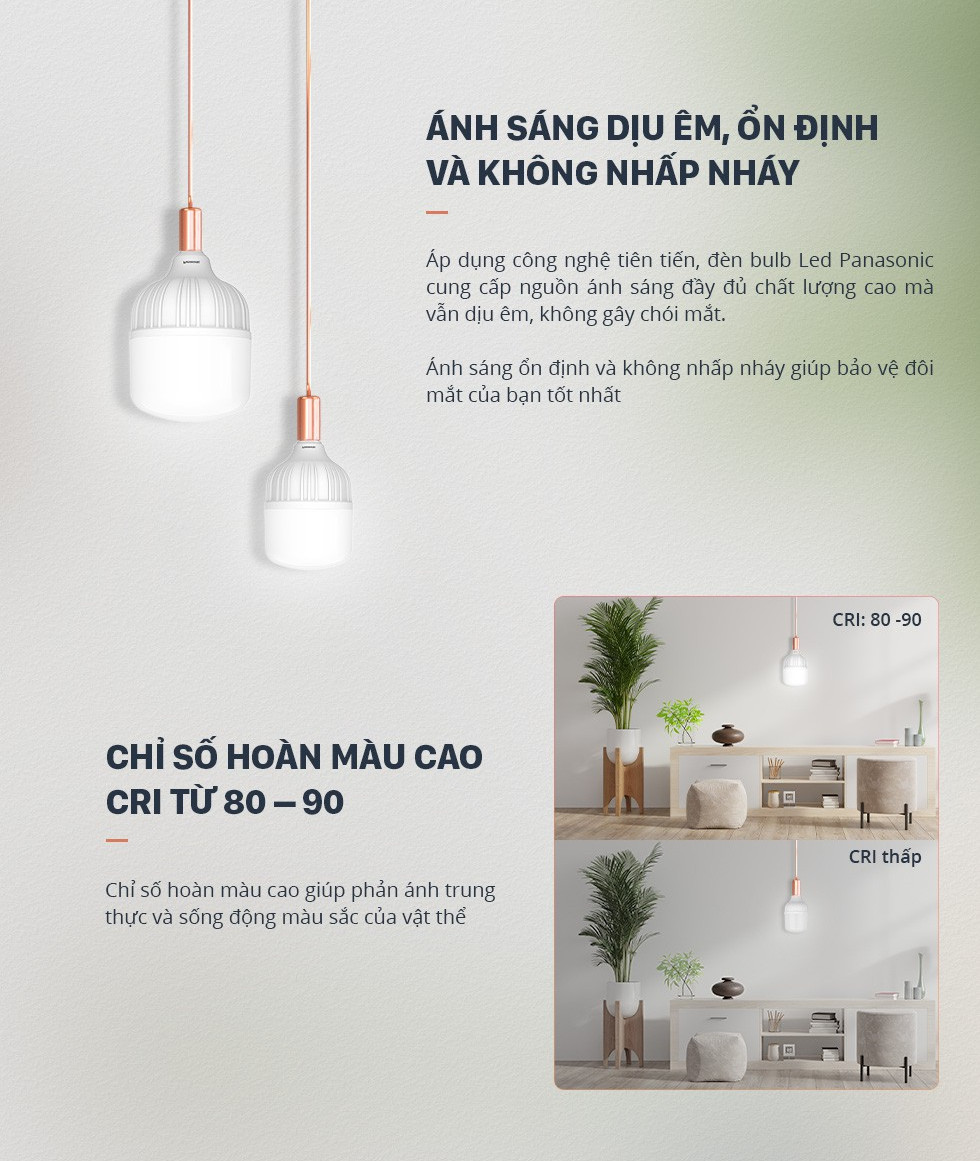 Đèn LED Bulb Trụ Trắng Panasonic Lotus Đuôi E27 Công suất 20W/30W/40W/50W ánh sáng trắng 6500K, tiết kiệm điện