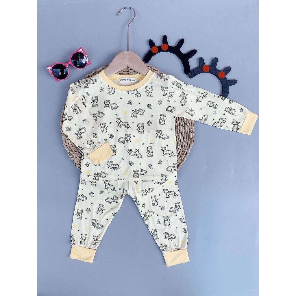 Bộ Dài tay thun lanh phối bo Minky Mom size NHÍ và ĐẠI in hình dễ thương cho bé trai, bé gái từ 7-27kg