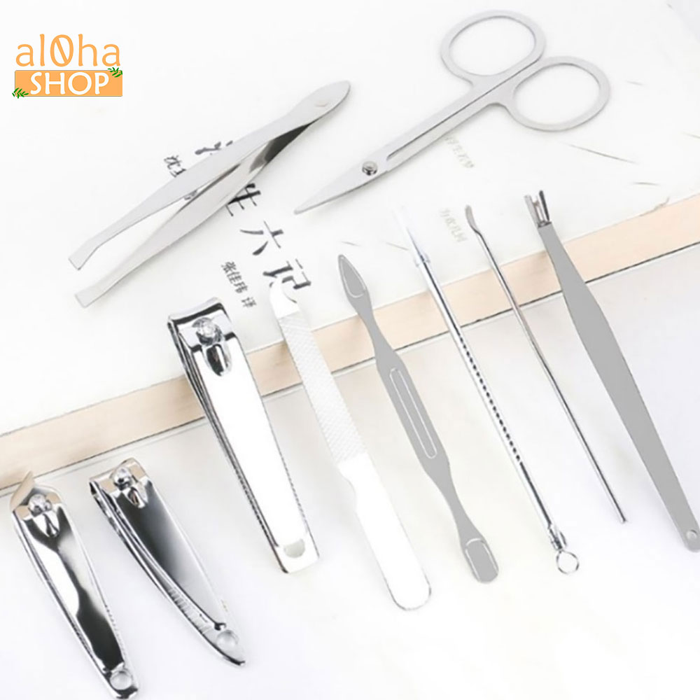 Bộ 10 món làm móng bấm, cắt móng tay, lấy ráy tai Nail Clipper thép không gỉ - al0ha Shop