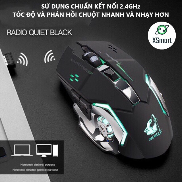 Chuột không dây chuyên GAME XSmart Wolf X8 PRO NÂNG CẤP Wireless 2.4GHz SIÊU NGẦU, Tự động đổi màu sắc - Hàng Chính Hãng