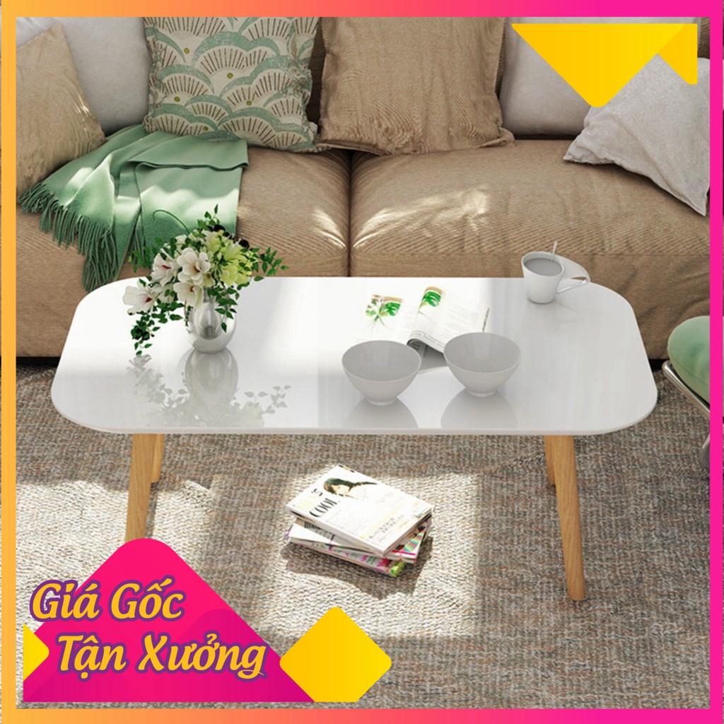 Bàn trà sofa/cafe chữ nhật, mặt bàn bo góc cua mềm mại, chân gỗ tự nhiên cao tựa bệt 30cm hoặc cao 40cm