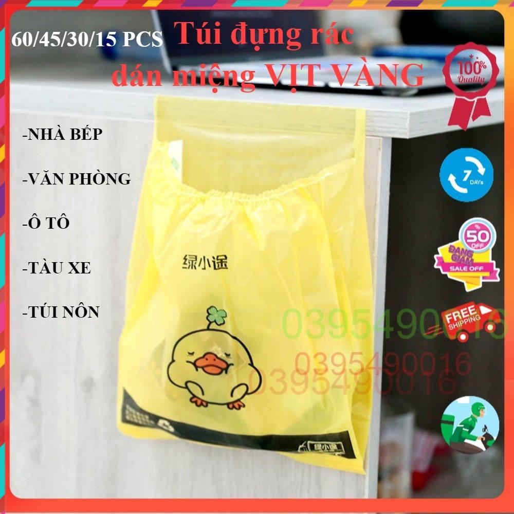 Bịch 60 túi đựng rác dán miệng VỊT VÀNG cho xe hơi văn phòng nhà bếp, túi nôn khi đi ô tô tàu xe tiện lợi - 60 TÚI