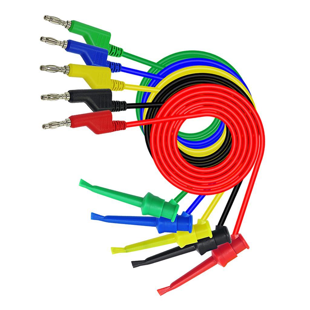 10 Pcs 5 Colors 4mm Banana Plug to Clip Test Leads Silicone Testing Wire