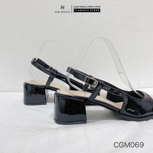 Giày cao gót Ninshoes - Cao gót Mary jane 3P đé vuông mũi tròn viền dưới pha 2 màu quai ngang cài