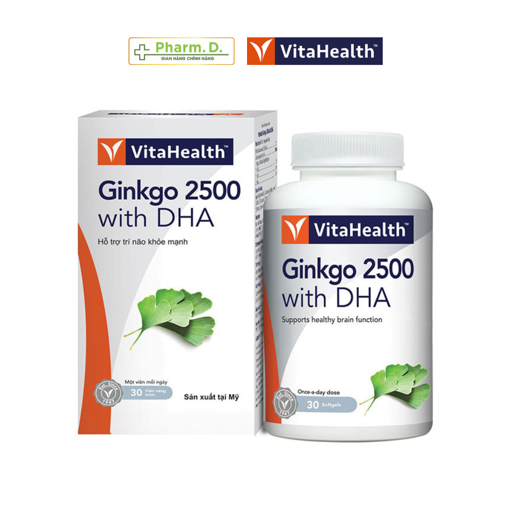 Viên Uống Bổ Não, Tăng Cường Trí Nhớ VITAHEALTH Ginkgo 2500 With DHA (Hộp 30 Viên/ 60 Viên)