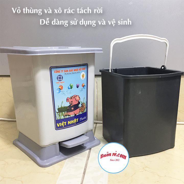 Thùng rác bật nắp Size Trung Nhựa Việt Nhật (MS: 8041) , Thùng đựng rác văn phòng, phòng bếp có nắp đậy -br 01251