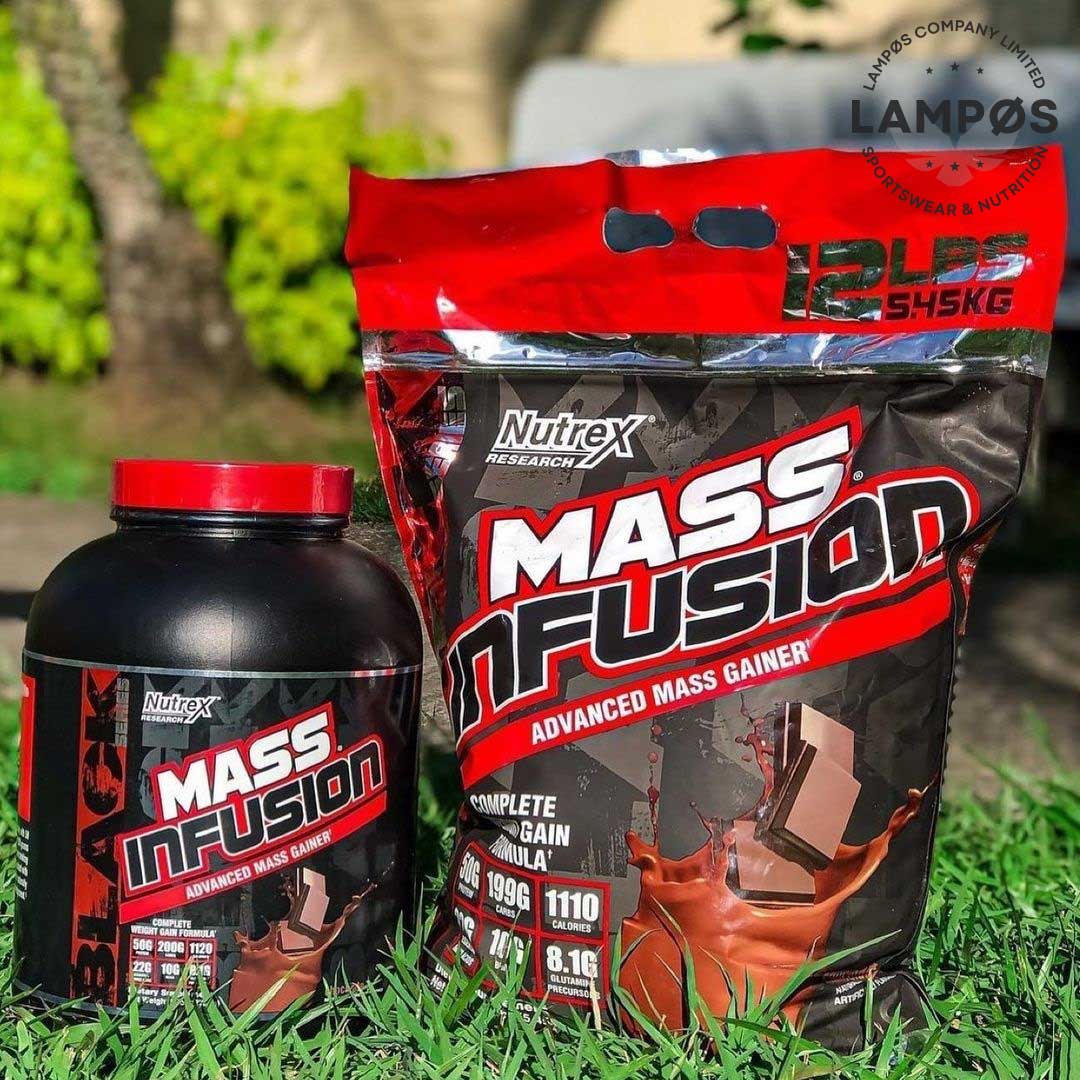 Nutrex Mass Infusion, Sữa Tăng Cân, Tăng Cơ Nạc Hiệu Quả, Bổ Sung 50G Protein, 22G EAA, 10G BCAA, Túi 5.4KG, 19 Lần Dùng