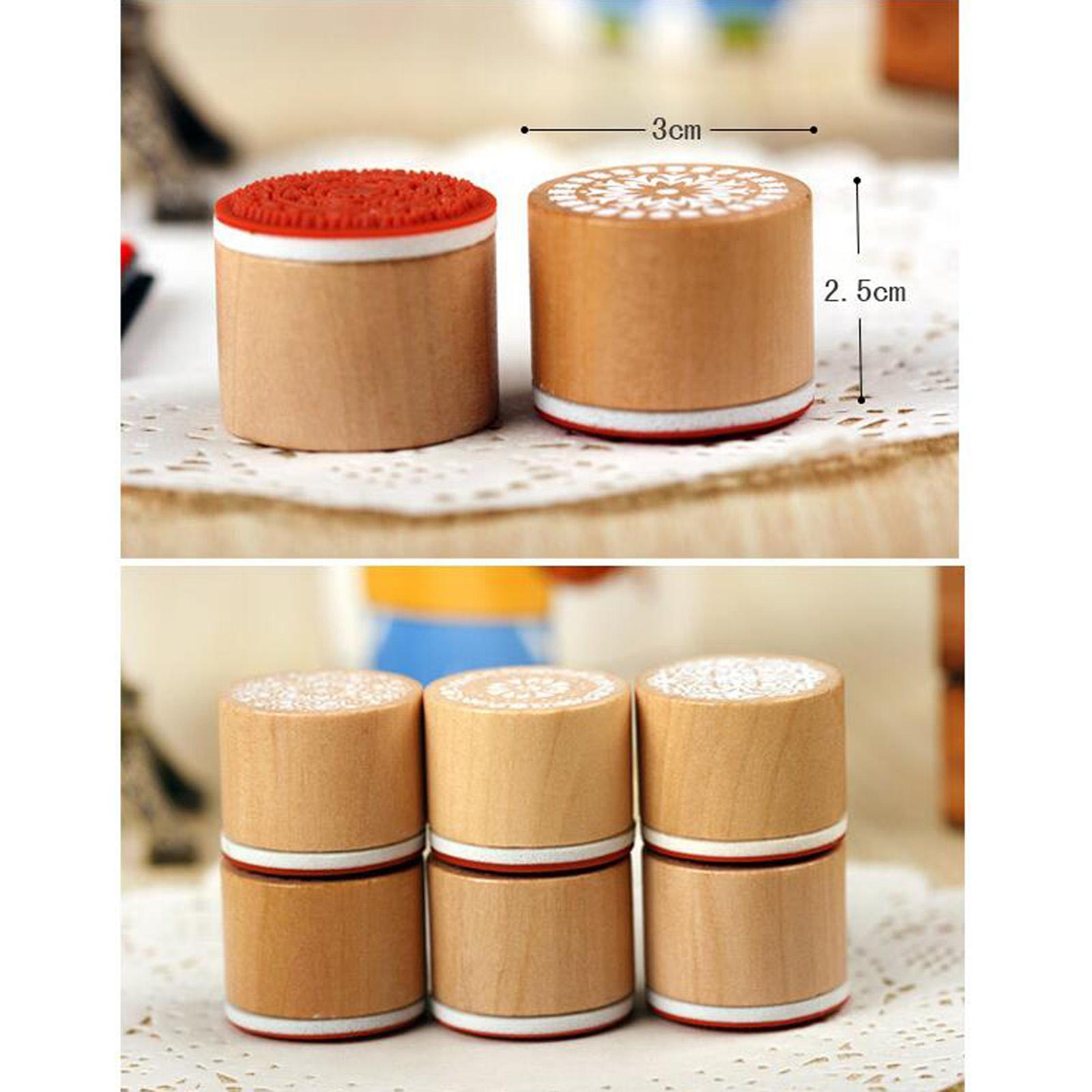 6Pcs Wooden Stamp Decorative Stamp English Rubber Stamp Set Circular Wooden Rubber Stamp Durable for Card Making Wooden Retro Pattern Stamp