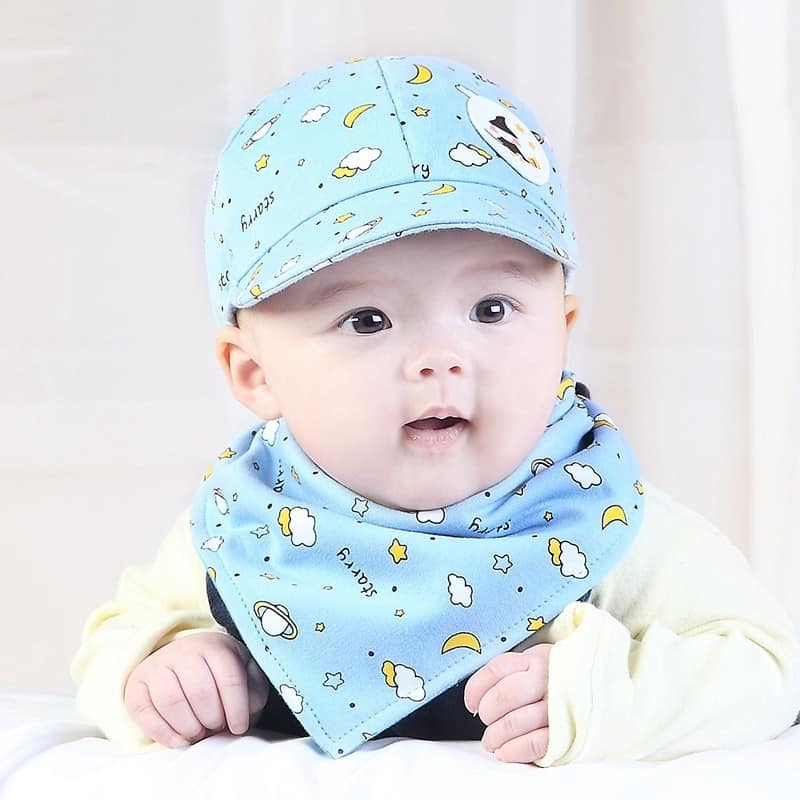 Set mũ bóng chày tặng kèm khăn yếm tam giác cho bé gái bé trai 0-12 tháng