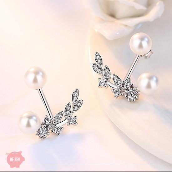Bông tai ngọc đôi nạm đá nhân tạo chiếc lá BHBT126