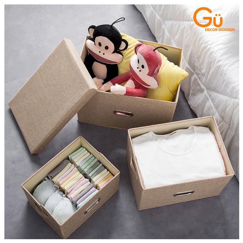 Hộp đựng đồ đa năng bằng vải có nắp đậy - Thùng để quần áo cất gọn