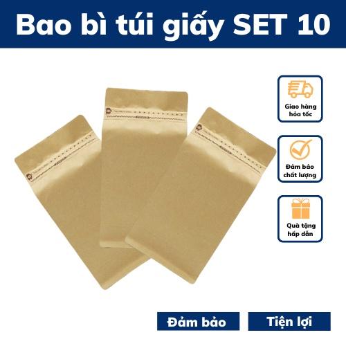 Túi giấy kraft có van 1 chiều túi 4 cạnh có zip gói hàng đựng thực phẩm bao bì đựng cà phê giúp tái dùng lần