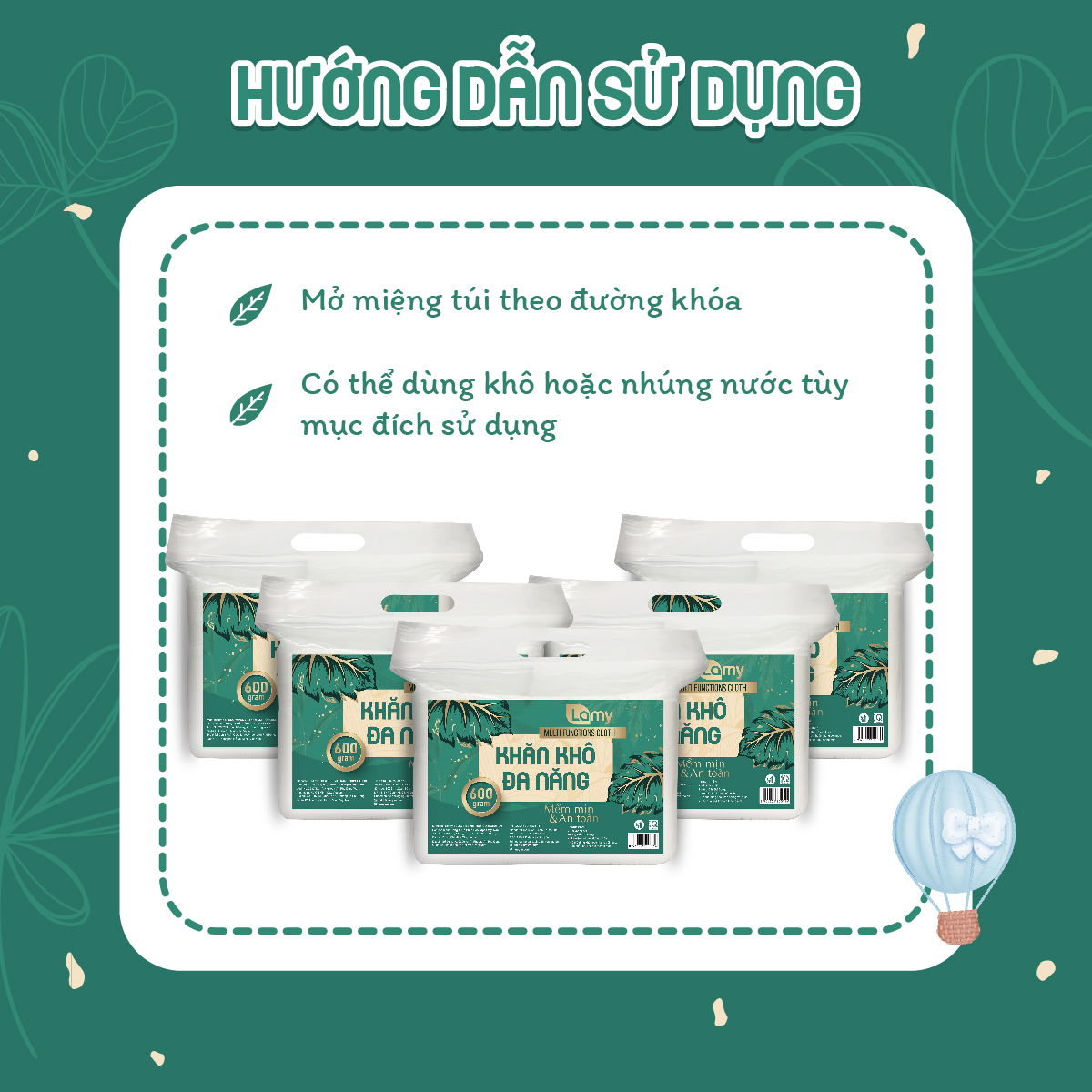 Combo 03 túi khăn vải khô đa năng cao cấp Lamy EcoWipes 600/900GR không mùi không chất huỳnh quang an toàn cho bé