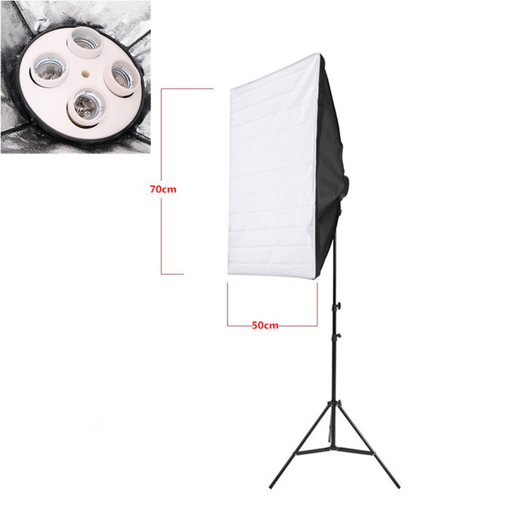 2 Softbox đuôi sứ bốn chuôi 50x70cm - 8 đèn Led 360 độ 28W - 2 Chân đèn 2m