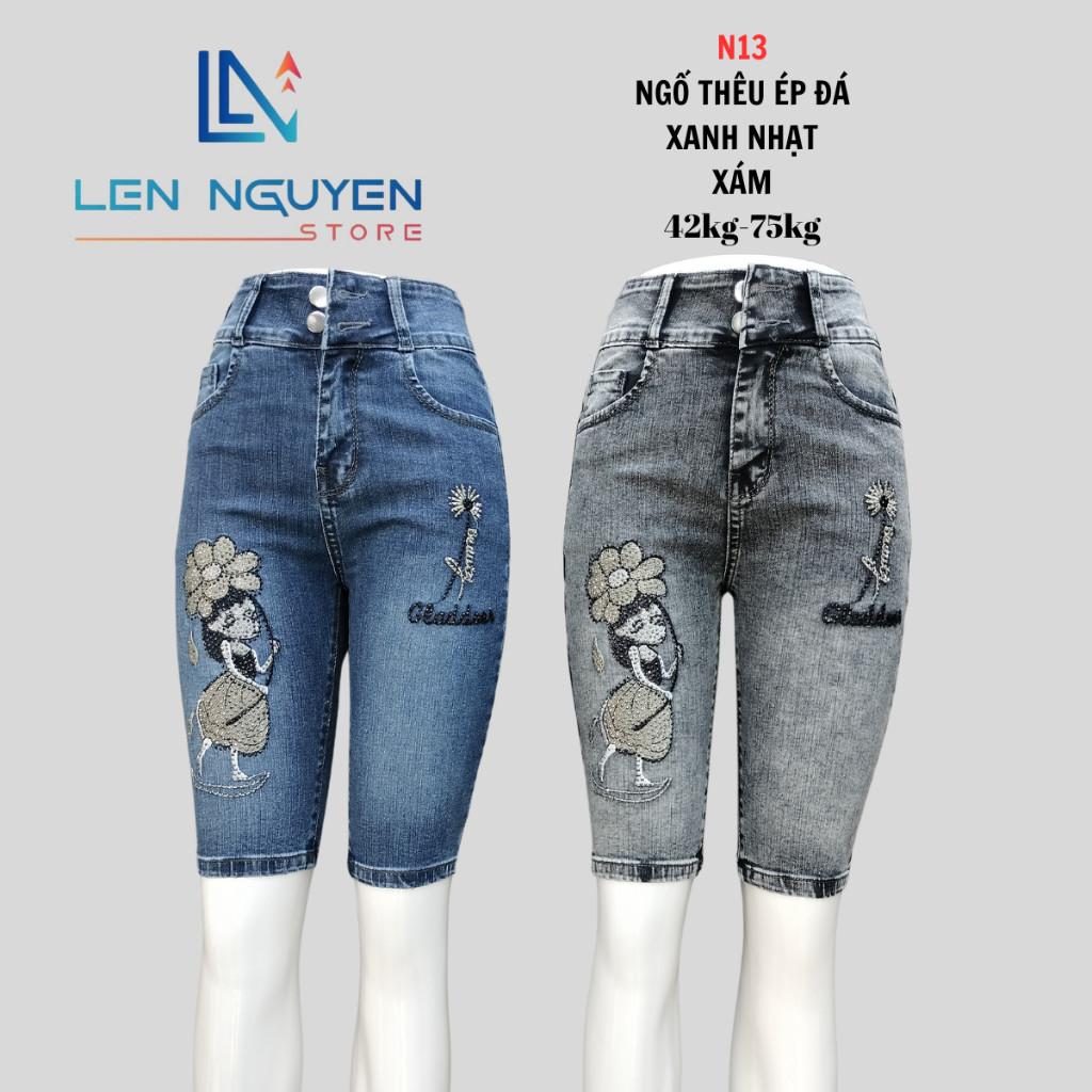 N13_Quần jean nữ, ngố 5 tất, lưng cao, quần bò nữ dáng ôm, quần rin nữ có big size, cho 42kg đến 75kg,LEN NGUYEN STORE - Xám
