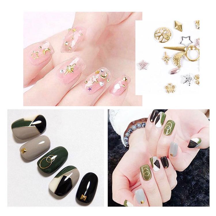 Khay phụ kiện sắt vàng nail, charm sắt gấu nơ đủ hình trang trí móng tay