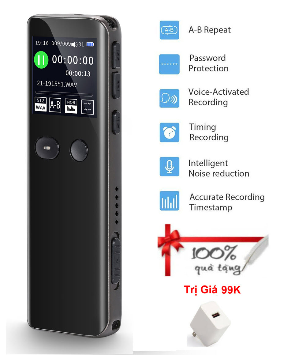 ROGTZ - Máy Ghi Âm Kỹ Thuật Số GA330/V33 Bộ nhớ 8Gb Pin Lithium 280mAh 20h Loại bỏ tạp âm Loa ngoài Hi-Fi Ghi âm rảnh tay Lưu trữ thông minh Bảo vệ mật khẩu Kết nối dễ dàng USB2.0 Định dạng WAV MP3 Phát nhạc WMA FLAC MPO3 APE OGG - Hàng Chính Hãng