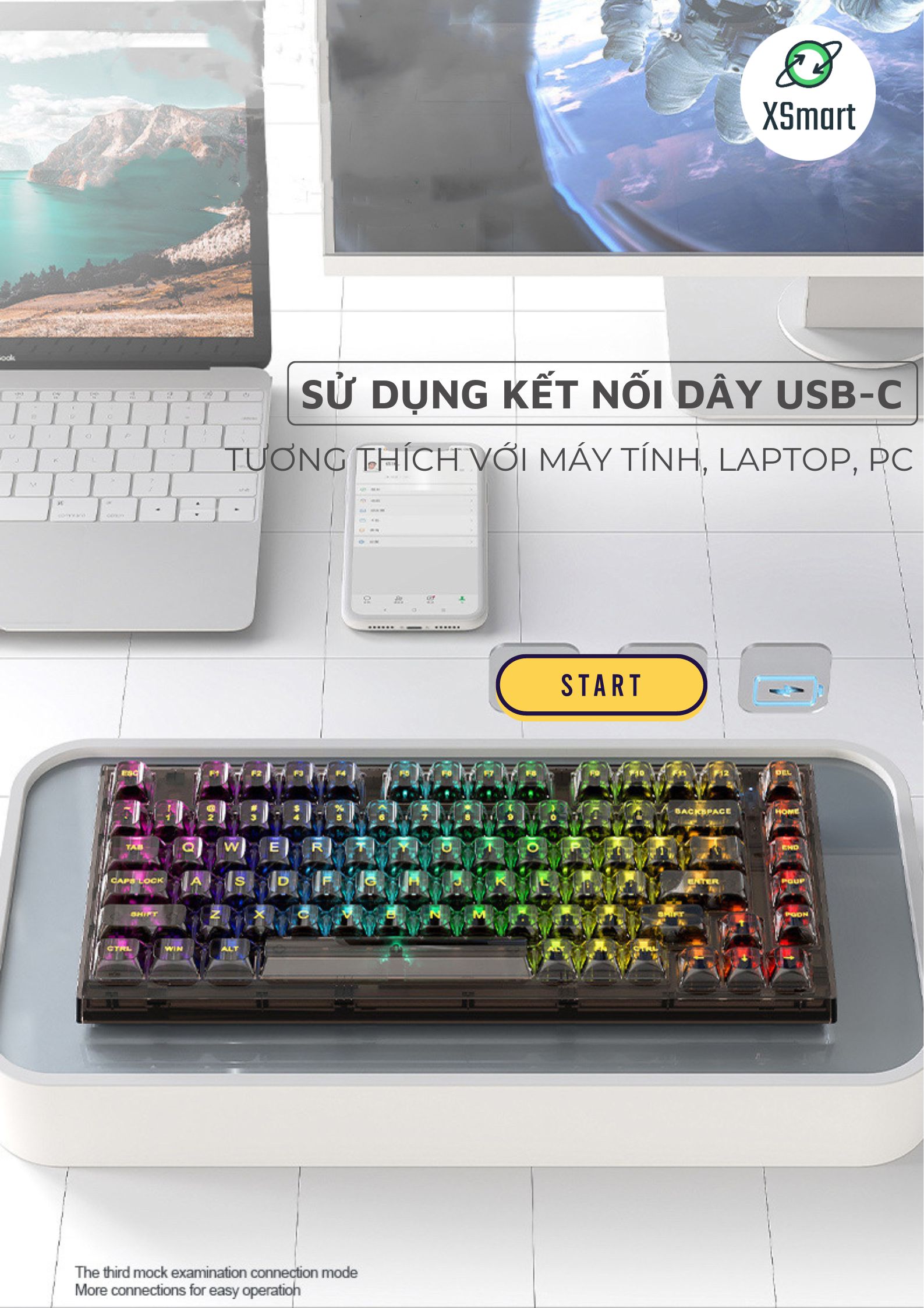 Bàn Phím Cơ Trong Suốt X75 Esport Cao Cấp LED RGB 16 Chế Độ Trục Cơ White Switch Có HOTSWAP Cho Máy Tính, Laptop, PC- Hàng Chính Hãng