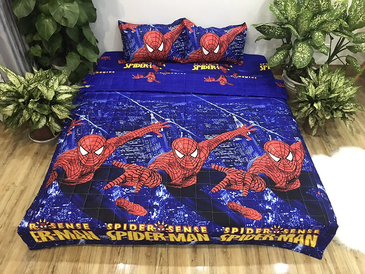 Combo 5 Món Siêu Nhân Nhện Chăn Ga và Vỏ Gối Hoạt Hình - Tặng Kèm 1 Bàn Chải BOSSI