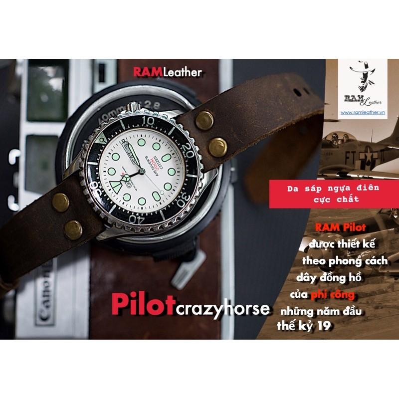 DÂY ĐỒNG HỒ PHI CÔNG DA SÁP NGỰA ĐIÊN CỰC CHẤT – RAM PILOT SÁP NGỰA – ĐỦ SIZE