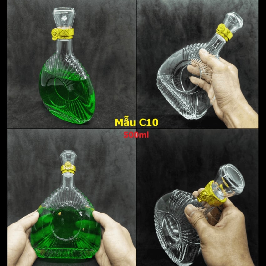 Chai Thủy Tinh cao cấp loại XO 500ML mẫu TAM GIÁC họa tiết QUẠT - Vỏ Chai 500ml siêu trong suốt