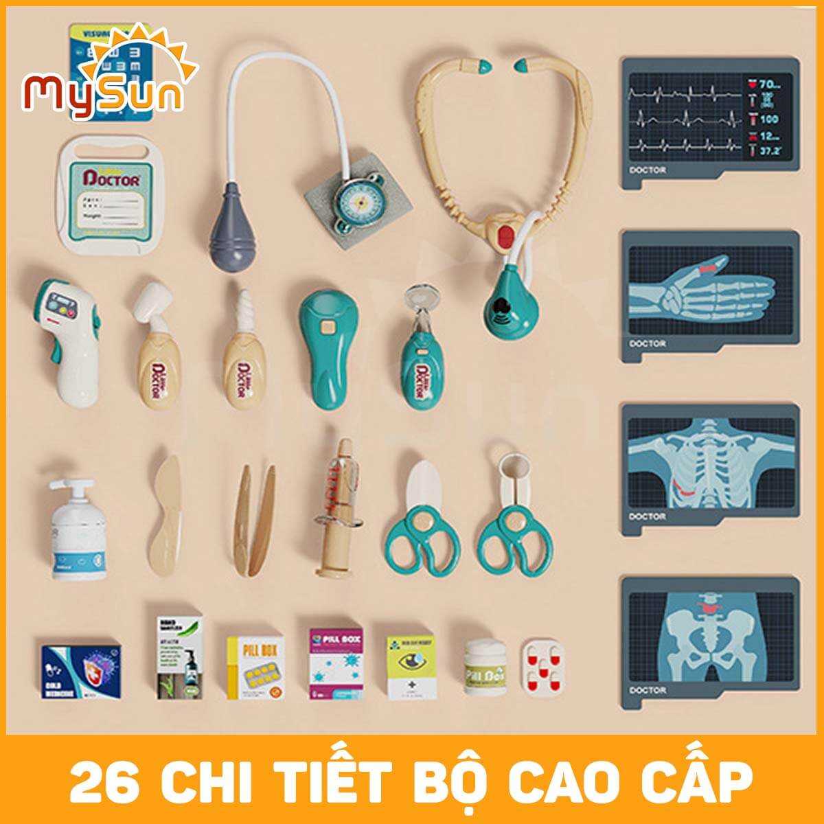 Bộ đồ chơi bác sĩ có xe đẩy nhập khẩu cao cấp cho bé trai, gái MySun.