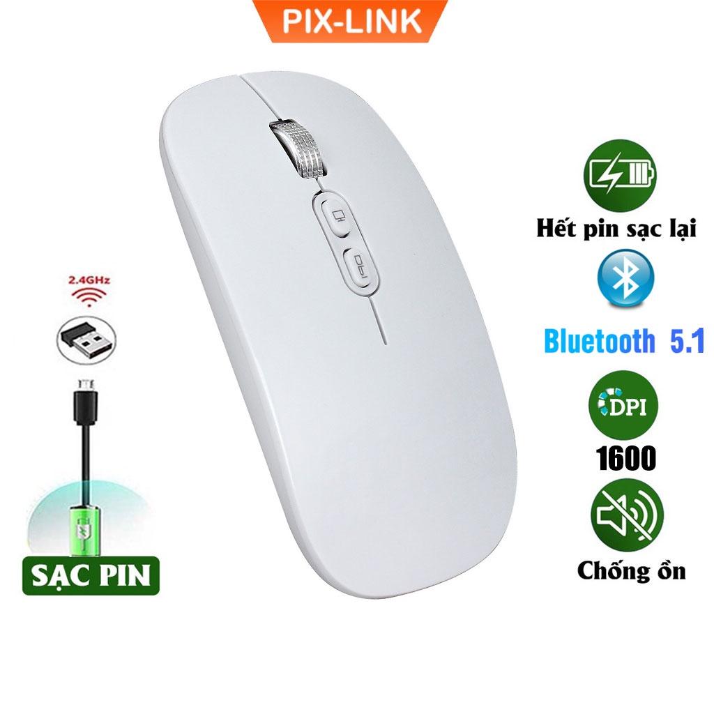 Chuột bluetooth PIXLINK P103BL 2 chế độ sạc pin siêu mỏng không gây tiếng ồn chuyên dùng cho Máy tính, pc, Laptop, Tivi Hàng Chính Hãng