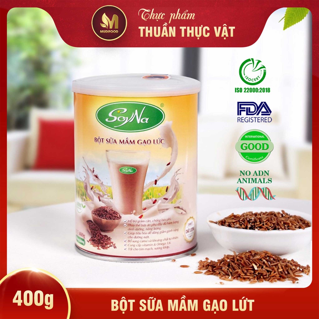 Sữa Mầm Gạo Lứt Soyna 400g - Sữa Bổ Sung Dinh Dưỡng cho Người Giảm Cân, Ăn Kiêng, Ăn Chay, Người Bị Tiểu Đường, Tim Mạch, Mỡ Máu, Xương Khớp, Người Tập Gym Và Yoga, Thay Thế Bữa Ăn - Tặng 1 Ly Thủy Tinh Pha Sữa Có Vạch Chia ML