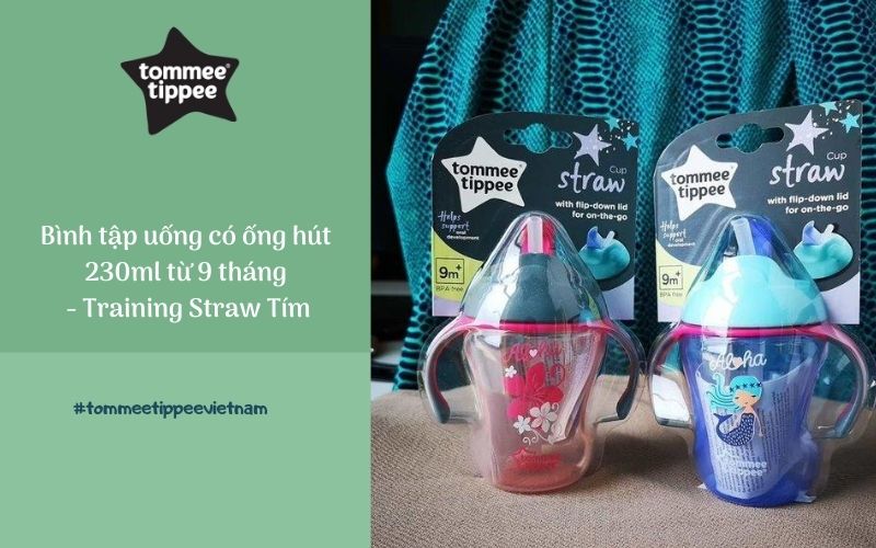 Bình tập uống có ống hút cho bé Tommee Tippee Training Straw 230ml từ 9 tháng - Tím