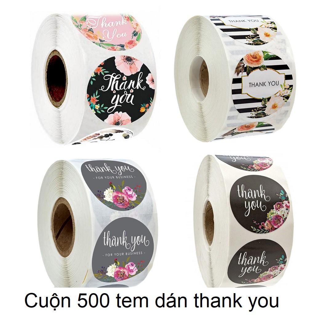 Cuộn 500 tem Sticker Thank you in màu tự dính - Tem cảm ơn siêu dễ thương