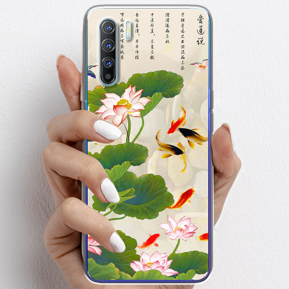 Ốp lưng cho Oppo Reno3, Reno3 Pro nhựa TPU mẫu Hoa sen cá