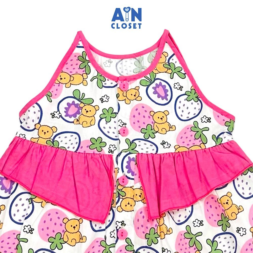 Bộ quần áo ngắn bé gái họa tiết Dâu Gấu hồng cotton - AICDBG35ZHOV - AIN Closet