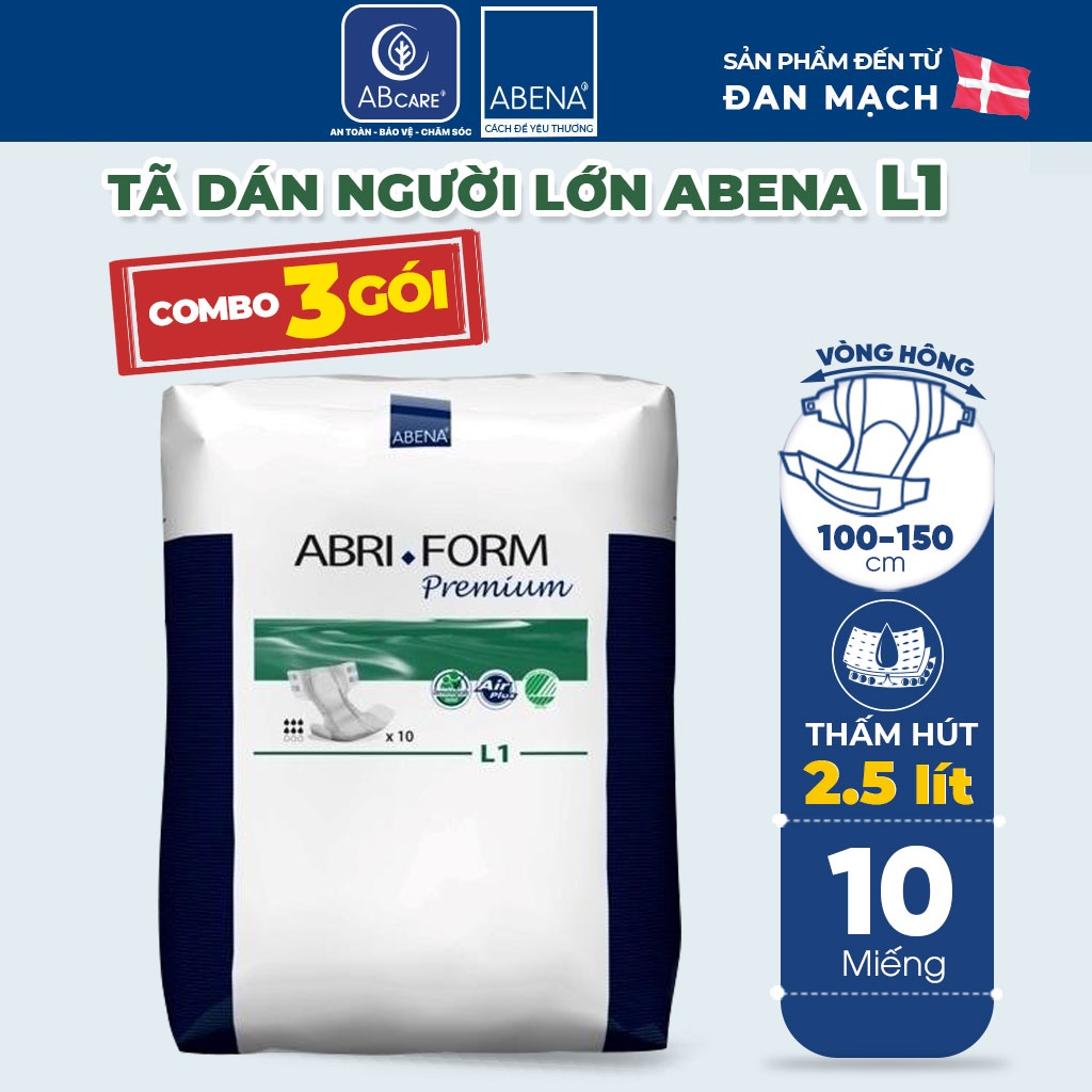 Combo 3 Bịch Tã Dán Người Lớn Abena Abri Form Premium - Nhập khẩu Đan Mạch (Gói 10 Miếng)