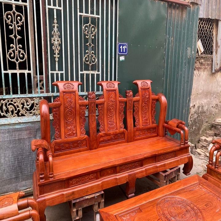 Bộ bàn ghế Tần Thuỷ Hoàng tay 12 gỗ hương đá ( Cột liền , yếm liền ) 6 món hàng đẹp