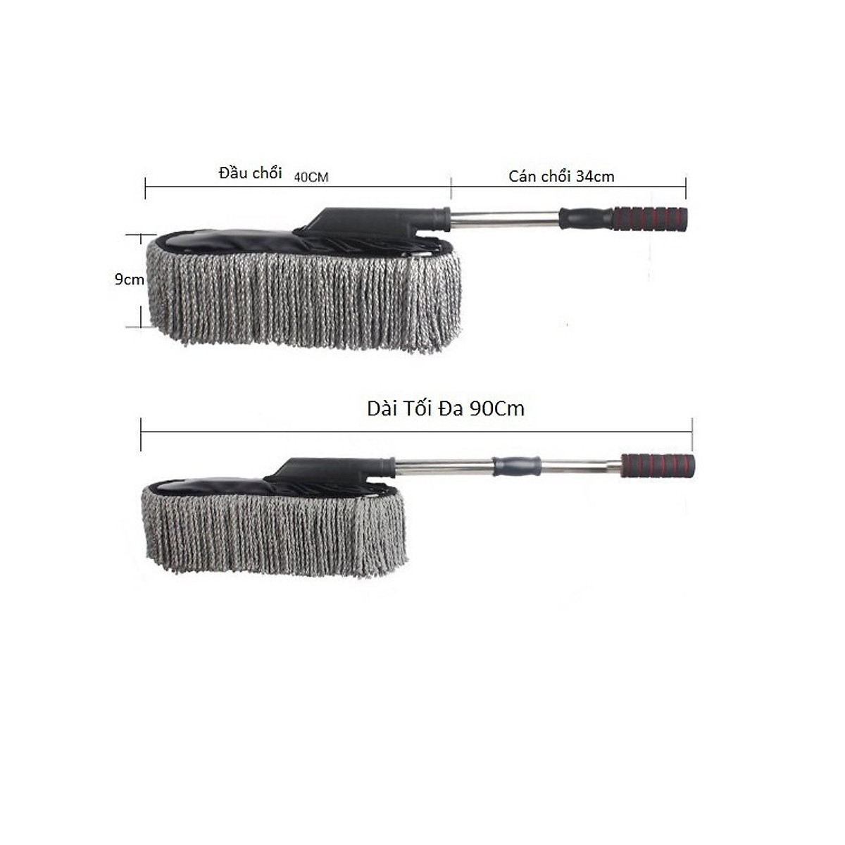 Chổi lau ô tô - Cây chổi lau bụi bằng sợi dầu,cán dài kim loại rửa xe, dọn nội thất cho xe hơi