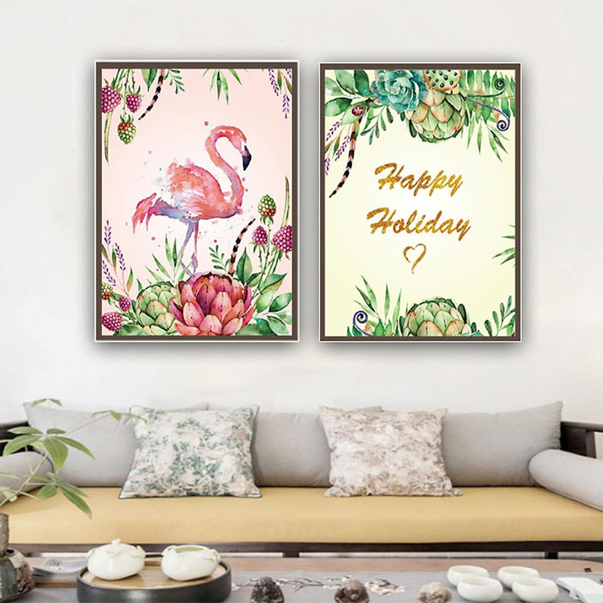 Tranh Tráng Gương Pha Lê Treo Tường Hiện Đại _ Tranh Đôi Chim Hạc Và Cây lá Đẹp