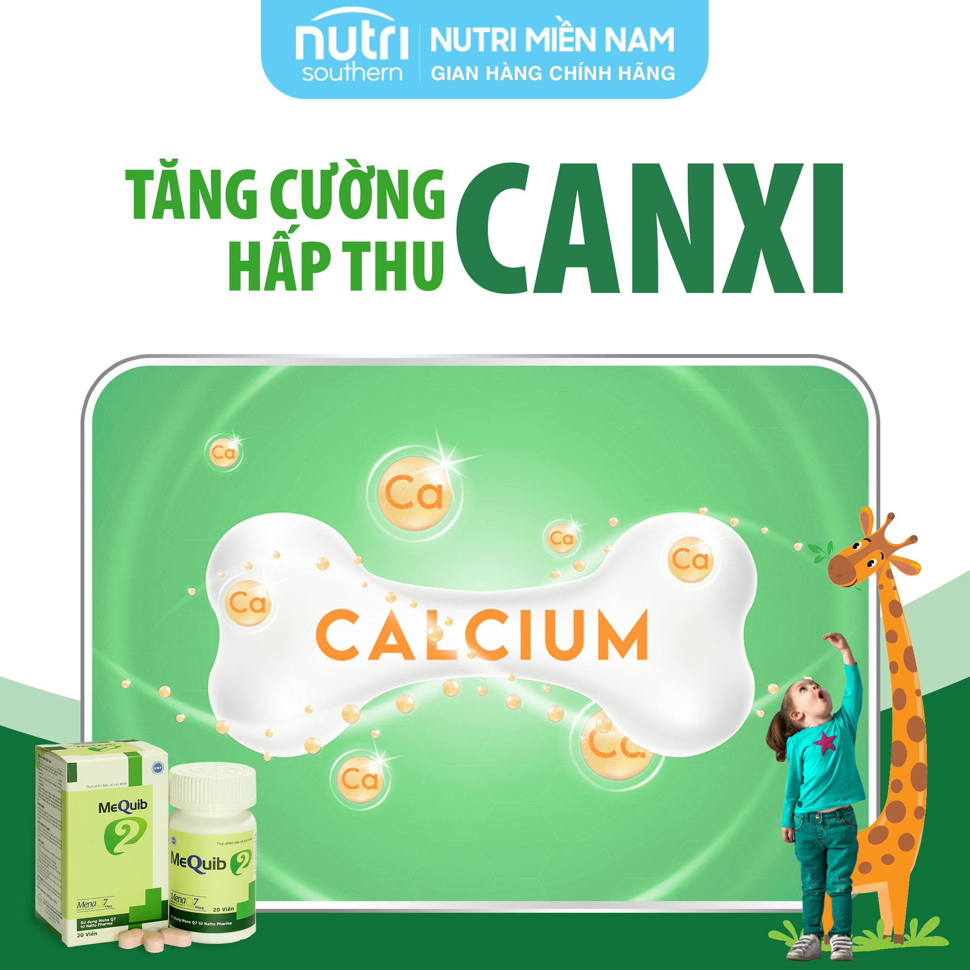 Viên ngậm Vitamin D3 K2 MK7 MenaQ7 và Canxi MEQUIB 2 - Giúp xương chắc khỏe, tăng cường phát triển chiều cao (hộp 20 viên)