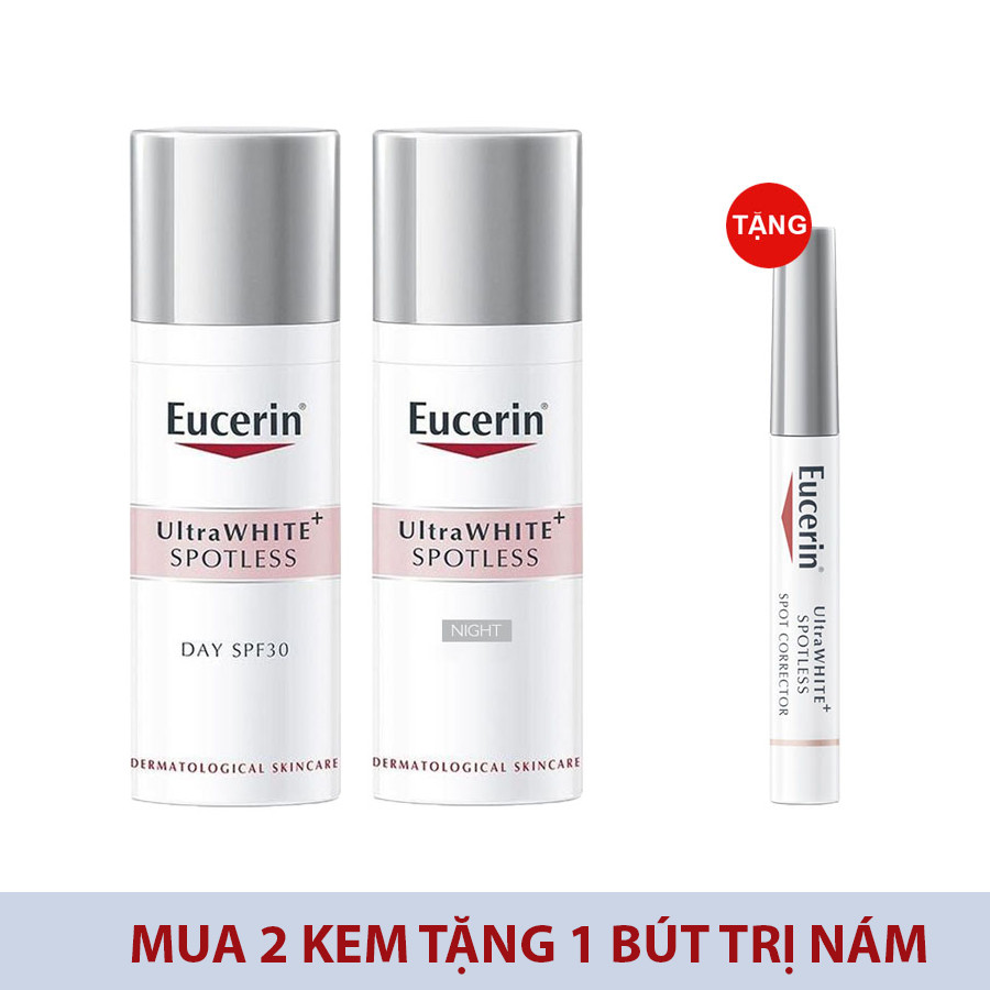 Bộ trắng da, ngăn ngừa vết nám ngày đêm EUCERIN ULTRAWHITE SPOTLESS + Tặng bút tinh chất giảm nám EUCERIN ULTRAWHITE SPOTLESS SPOT CORRECTOR 5ml