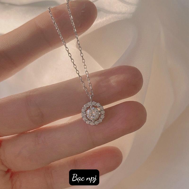 Dây chuyền mặt tròn đính đá, lấp lánh dễ đeo, chuẩn bạc ta - bạc Npj