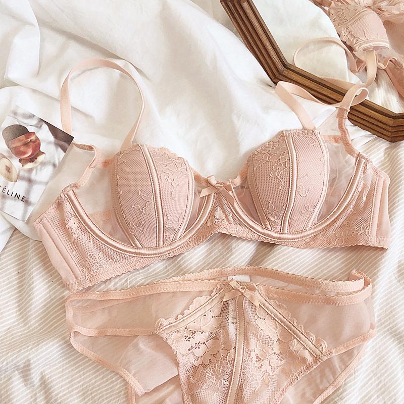 Size Lớn BCD Cốc Mờ Cotton Sexy Mỏng Cúp Nửa Quần Lót Áo Ngực Và Quần Bộ Push Up Điều Chỉnh Phụ Nữ Mùa Hè quần Lót
