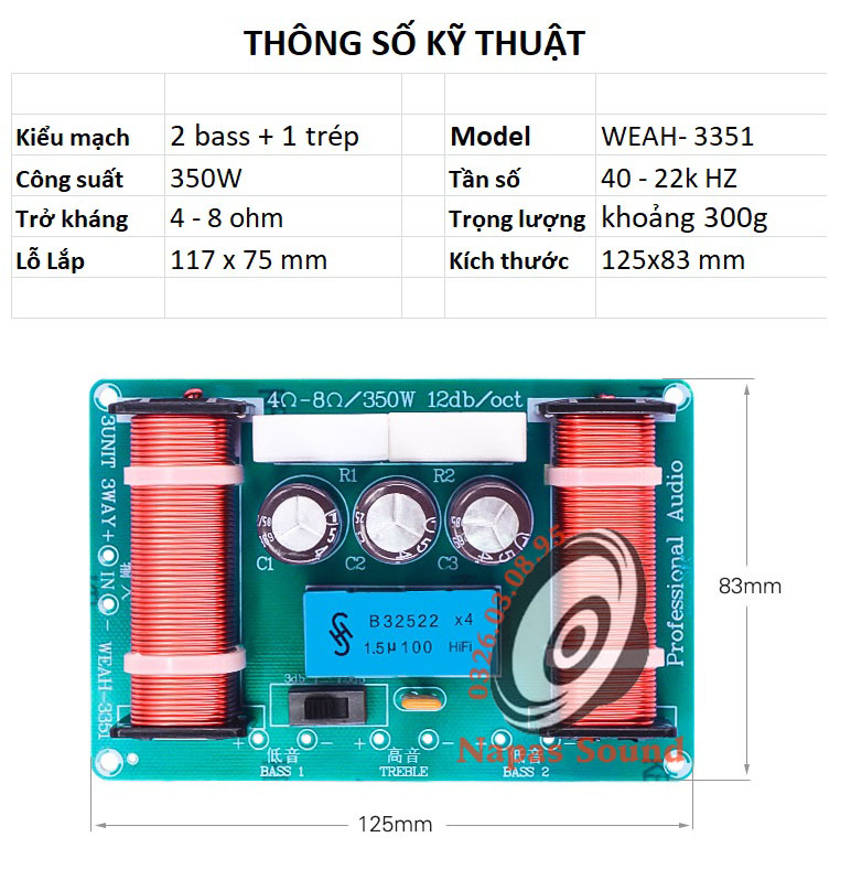 PHÂN TẦN 3 LOA 2 BASS 1 TRÉP WEAH3351 - GIÁ 1 MẠCH - MẠCH PHÂN TẦN FUL ĐÔI - MẠCH PHÂN TẦN 2 BASS