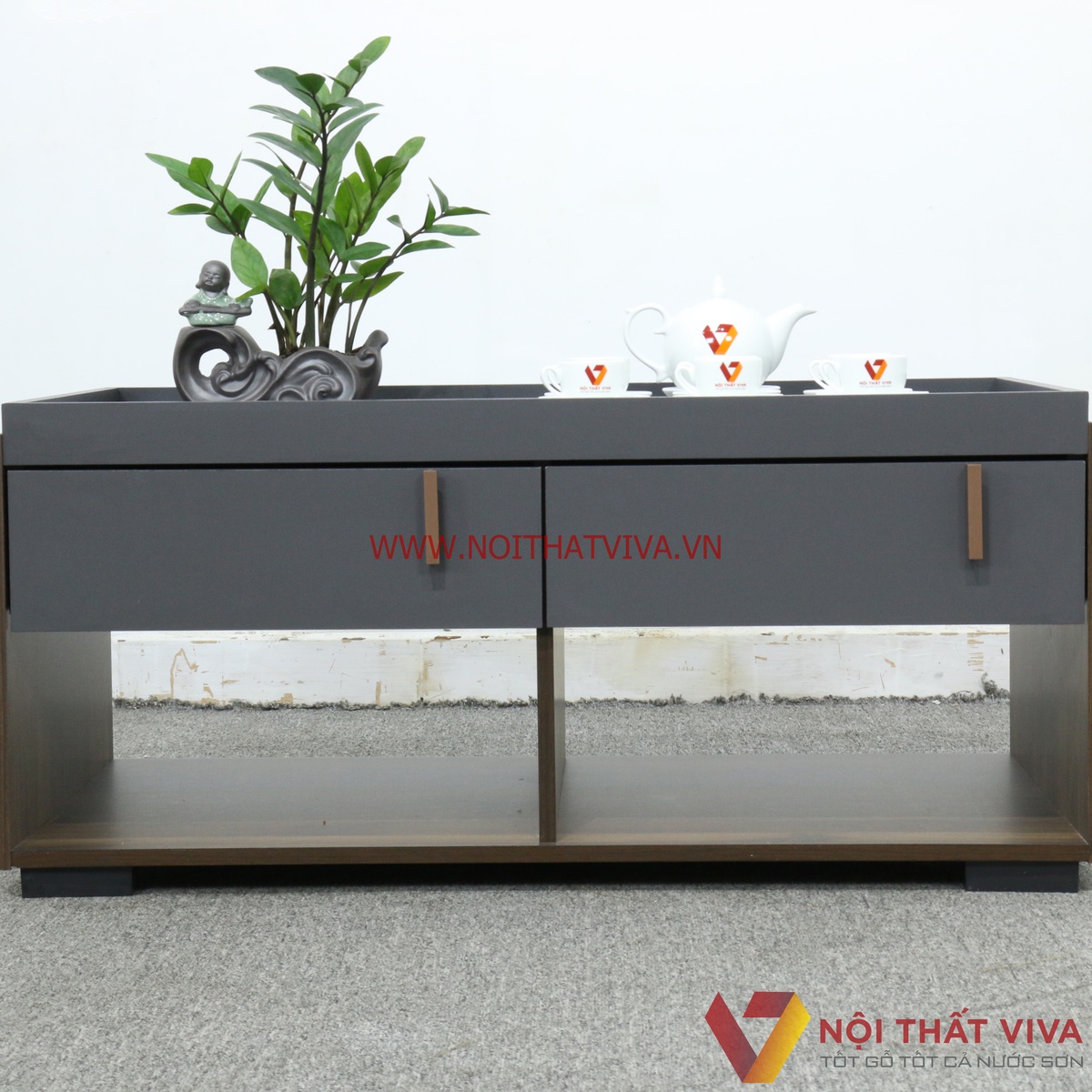 Bàn Trà Sofa Gỗ Công Nghiệp Nhập Khẩu Màu Xám Vân Gỗ Tiện Dụng Giá Rẻ