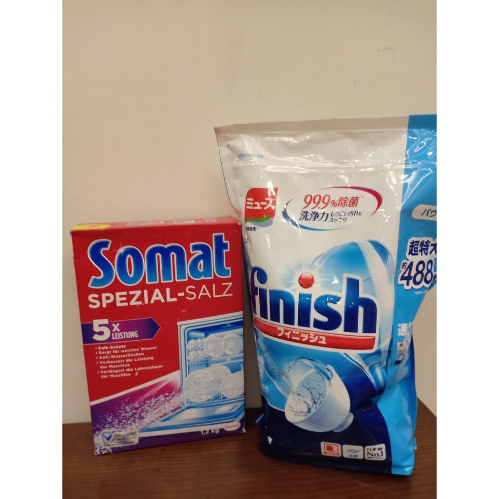 Bột rửa bát Finish 2.2 kg + Muối rửa ly bát Somat 1.2kg. Tặng 3 viên Finish Nhật