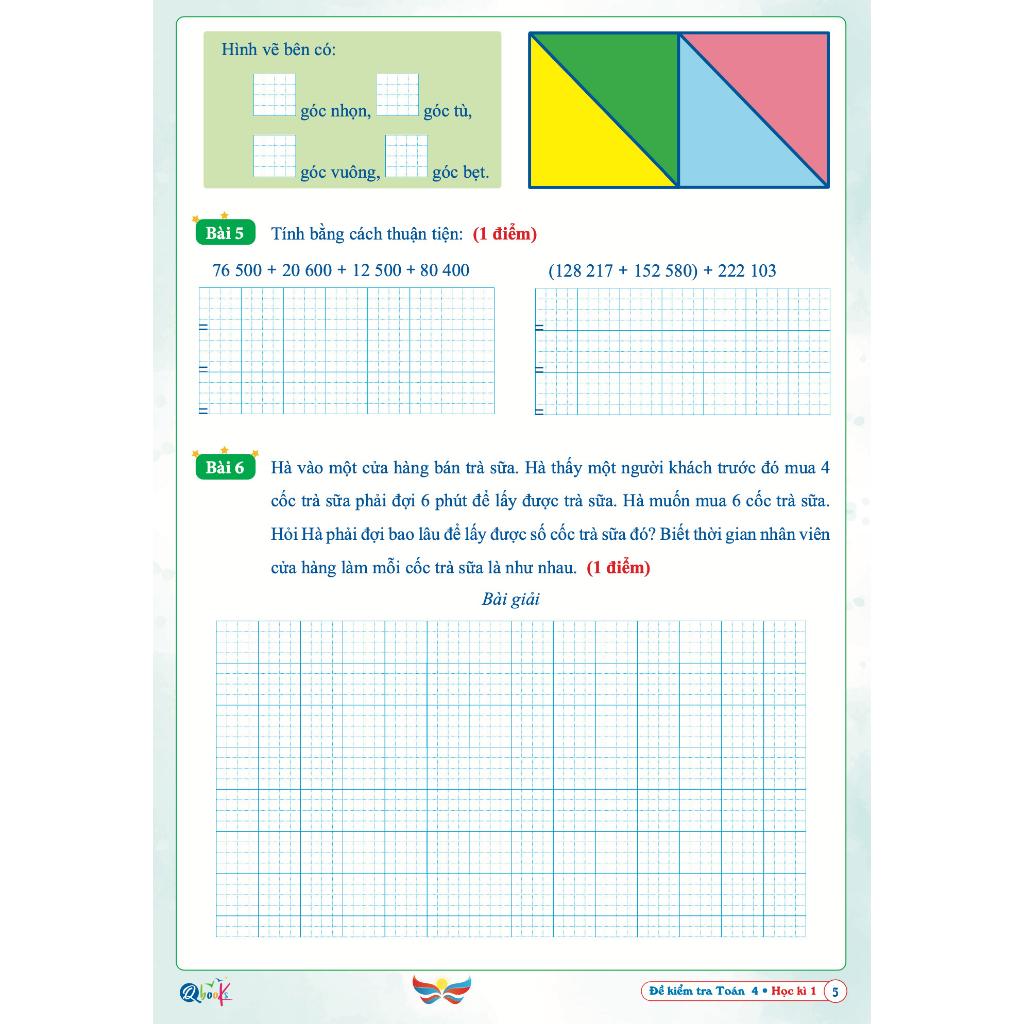 Sách Đề Kiểm Tra Toán Lớp 4 - Học Kì 1 - Cánh Diều (1 cuốn) - Bản Quyền