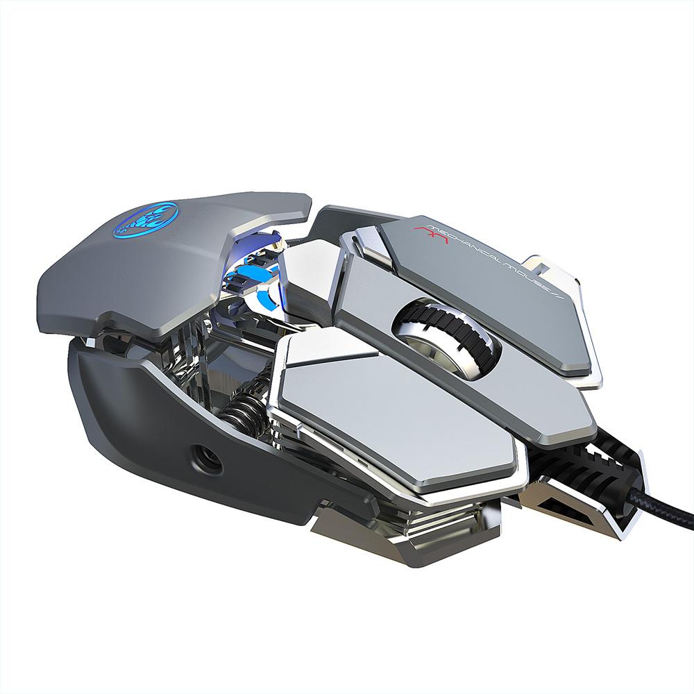 HXSJ J600 Wired Gaming Mouse Nine-key Macro Programming Mouse with Six Adjustable DPI Colorful RGB Light Effect Grey