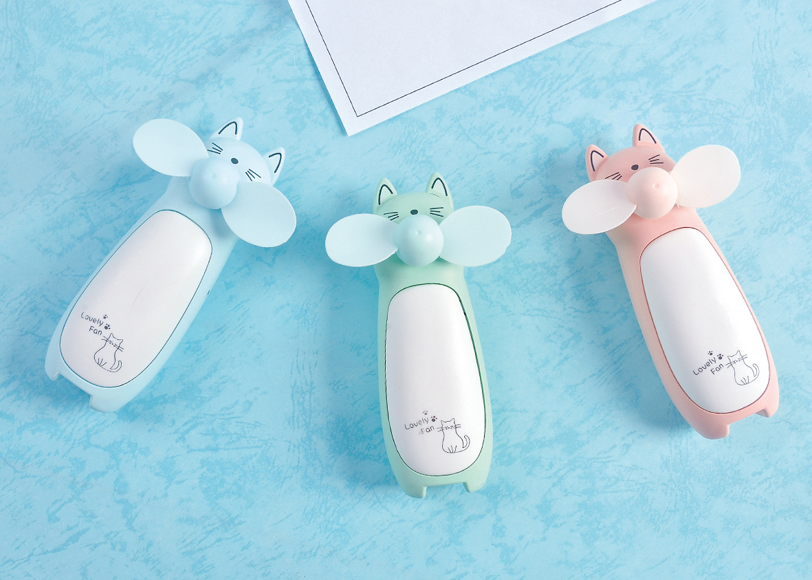 Quạt Mini cầm tay hình chú mèo kèm đèn Led - Sử Dụng Pin Sạc