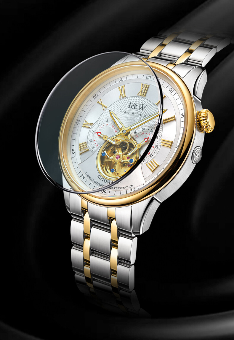 Đồng hồ nam chính hãng IW Carnival IW613G-1,Kính sapphire chống xước,Chống nước 50m,BH 24 tháng,Máy Cơ Automatic nhật bản,dây thép không gỉ 316L,mặt trắng dây trắng vàng lộ cơ