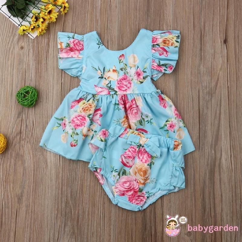 Đầm Bé Gái Size Từ 5kg Đến 8kg Hoa Hồng Xanh Tặng Kèm Quần Vải Lụa Mềm Siêu Xinh