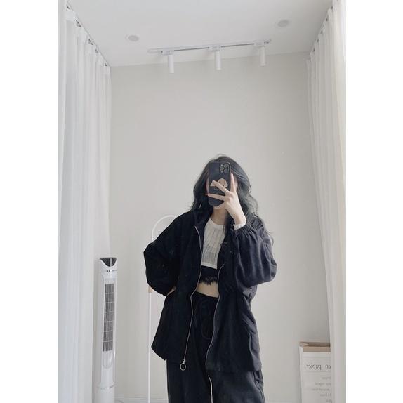 Áo khoác nỉ da lộn có mũ by samhyewear